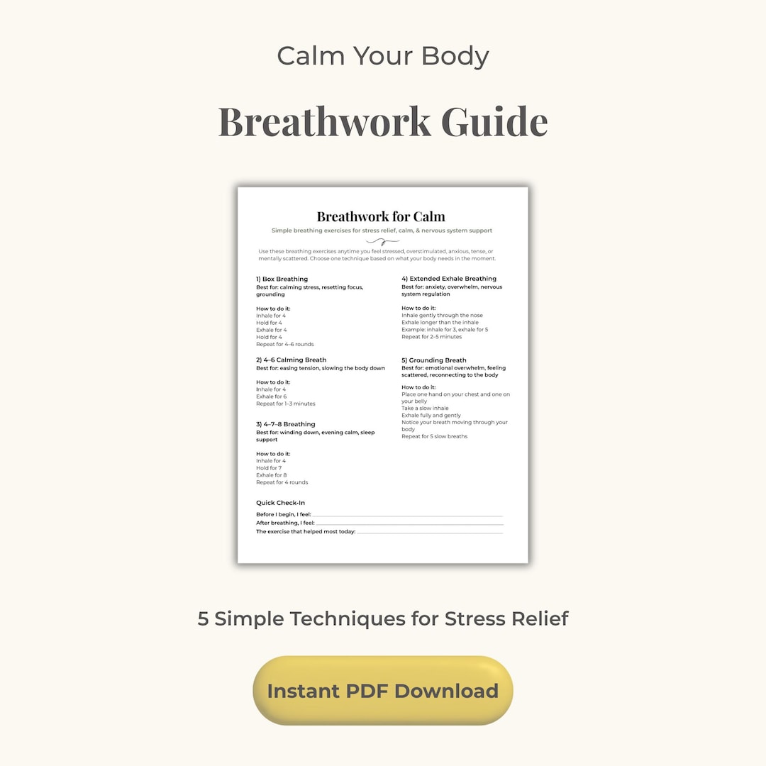 Breathwork Printable for Stress Relief, Breathing Exercises PDF ...