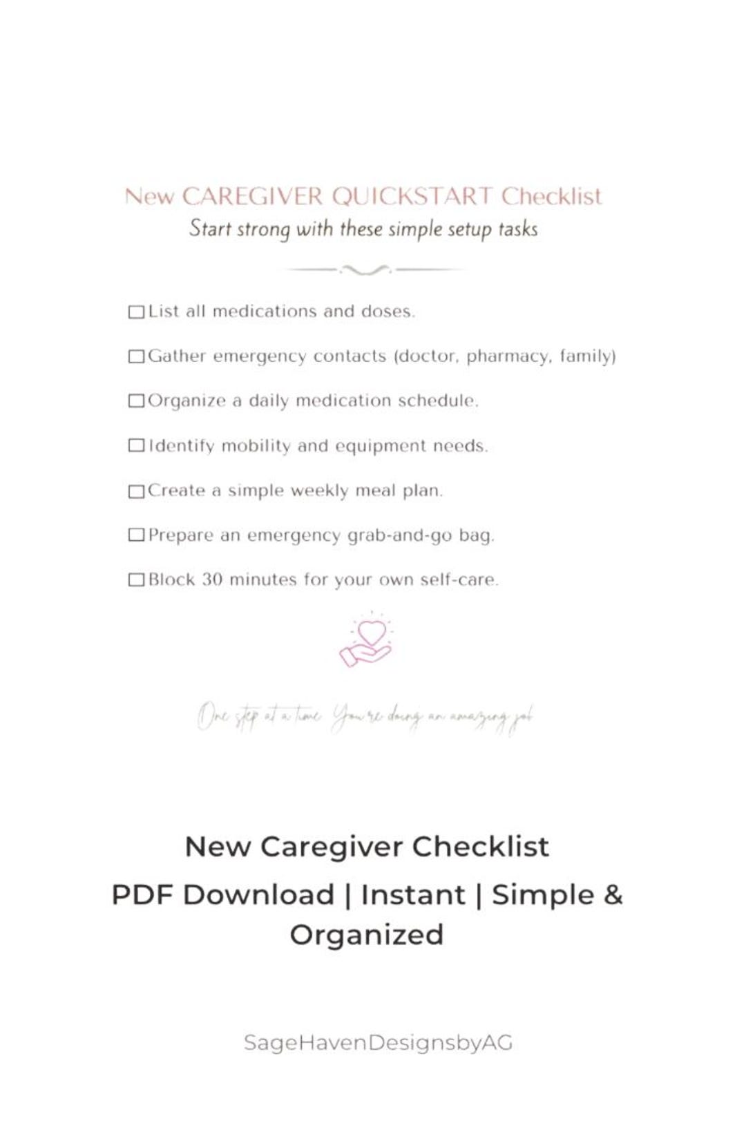 New Caregiver Quickstart Checklist | Printable PDF for Family ...