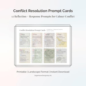 Cartes d&#39;invite de résolution de conflit - 12 invites de réflexion + de réponse imprimables pour la régulation émotionnelle et l&#39;aide à la communication