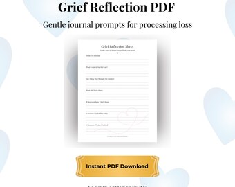 Grief Reflection Worksheet, Gentle Journal Prompts for Loss, Printable PDF, Instant Download