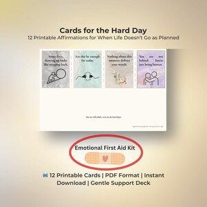 Karten für die Hard Day Affirmation Prompts | 12 druckbare, sanfte Erinnerungen | Emotionales Zurücksetzen Deck | Sofort Download PDF