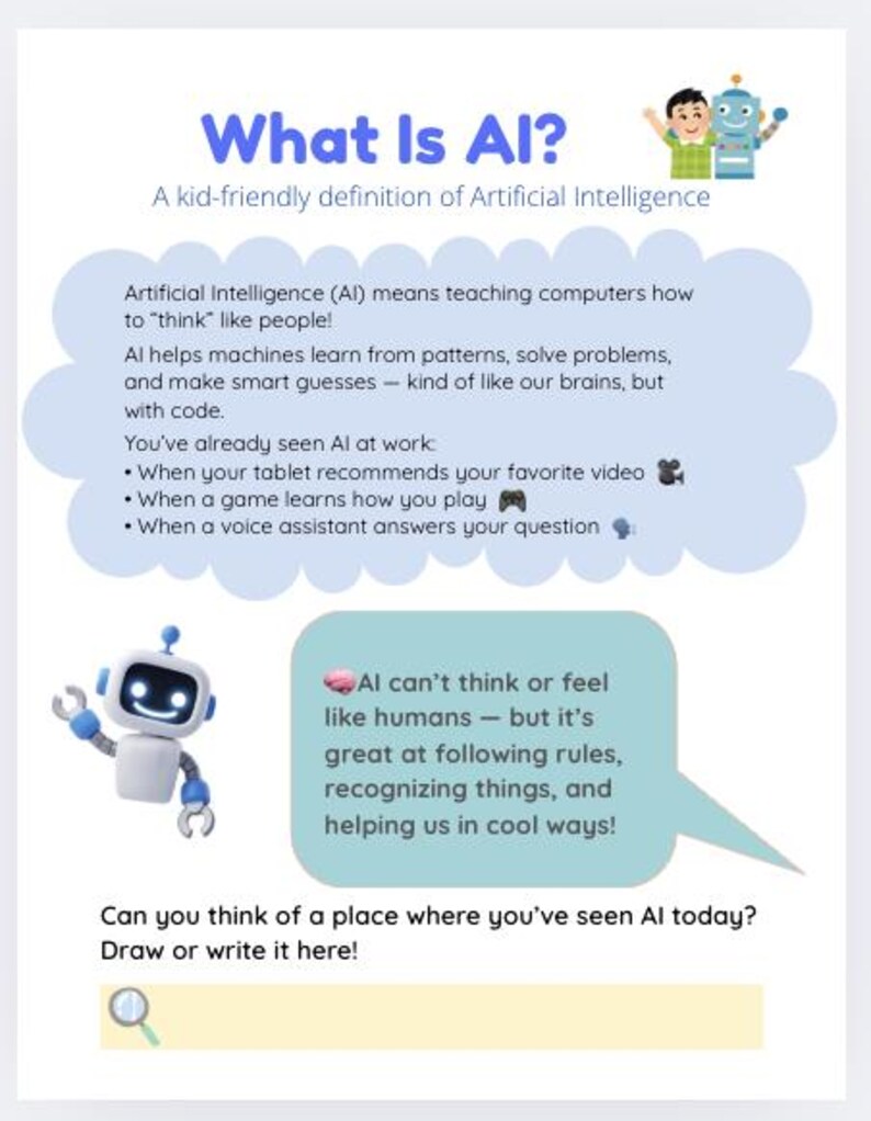 AI for Kids Printable Activity Pack | 8-page Educational PDF | STEM ...