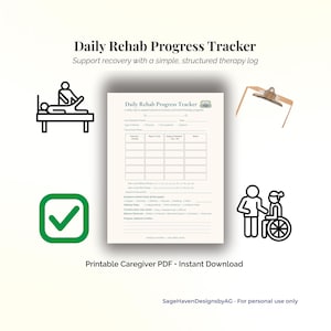 Täglicher Reha-Fortschritt-Tracker - Physiotherapie-Tagebuch zum Ausdrucken | PT OT Erholungstabelle für Pflegekräfte | Journal PDF zum Thema „Mobilität & Fortschritt“.