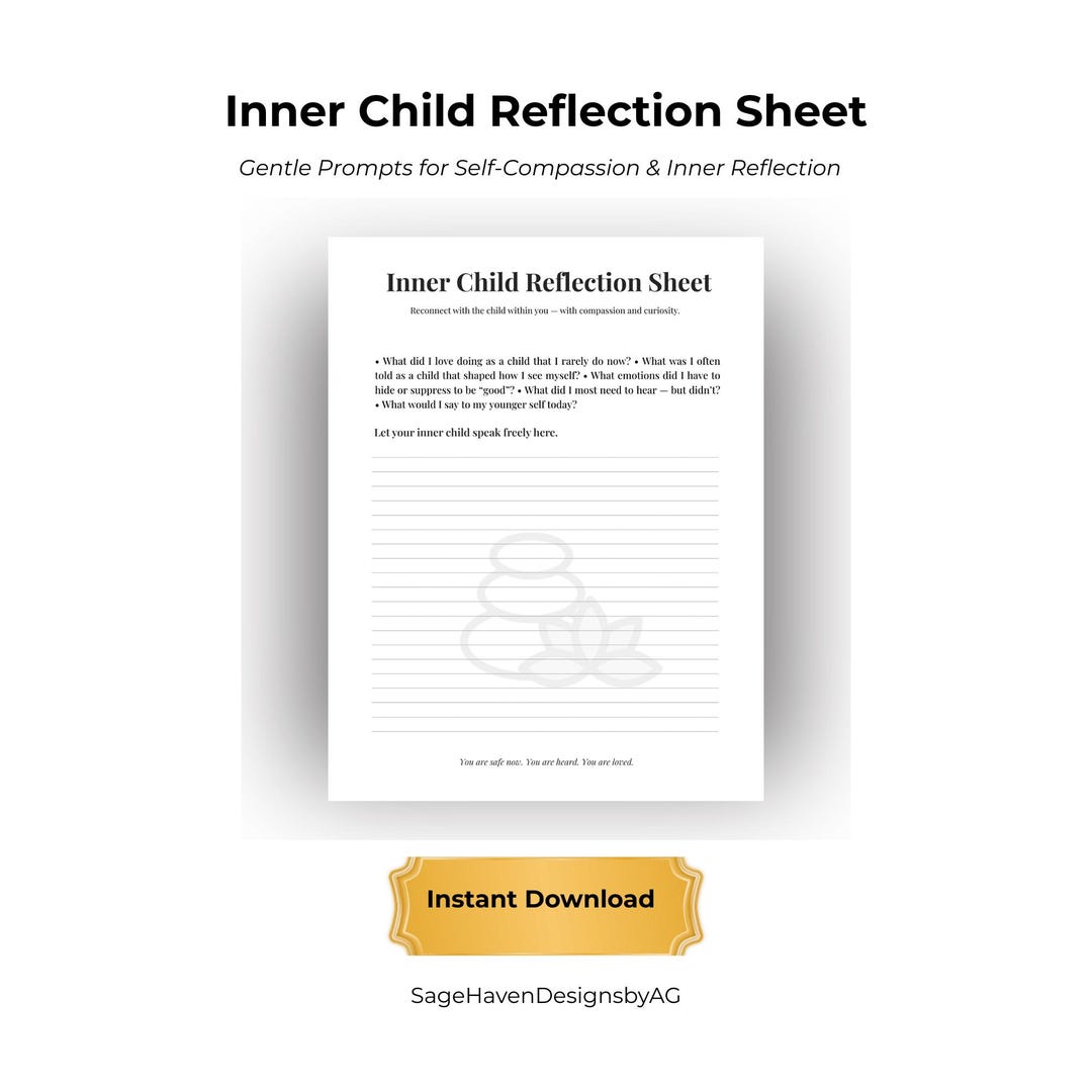 Inner Child Reflection Worksheet | Gentle Journal Page for Emotional ...