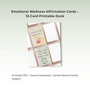 Affirmatiekaarten emotionele wellness | Afdrukbaar healingdeck | 12 zachte herinneringen voor geestelijke gezondheid | Digitale pdf-download
