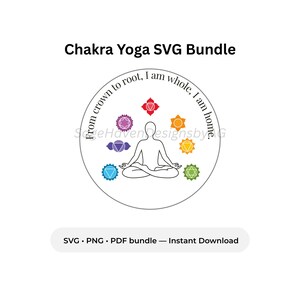 Chakra Yoga SVG PNG PDF-paket, Healing Wall Art, Mindfulness Craft-filer, Digital nedladdning