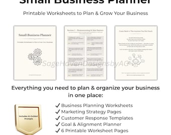 Small Business Planner Printable | Startup Planning Workbook PDF | Solopreneur Business Organizer | Marketing & Strategy Worksheets
