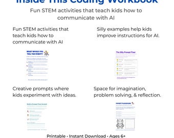 Programmier-Arbeitsbuch für Kinder | AI STEM Lernaktivität zum ausdrucken ab 6 Jahren