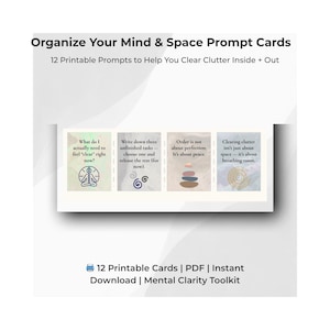 Tarjetas de ideas para organizar tu mente / Claridad mental imprimible / 12 tarjetas de bienestar para restablecer tus pensamientos / Descarga instantánea en PDF