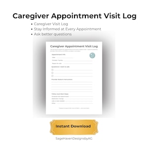 Caregiver Appointment Visit Log | Question Checklist & Medical Notes Tracker (Printable PDF) - Ask Better Questions