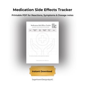 Medication Side Effects Tracker PDF | Symptom Log | Caregiver Printable | Reaction Tracker