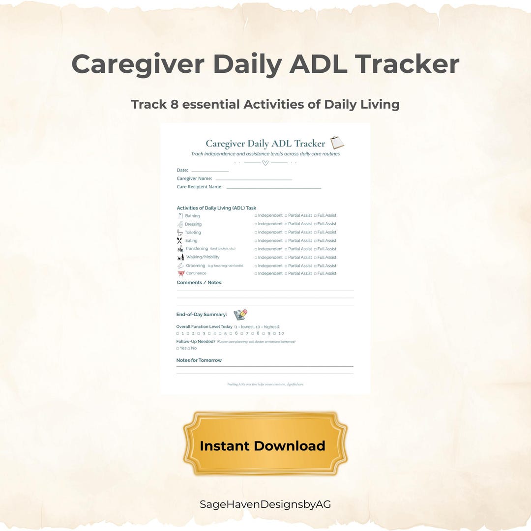 ADL Care Tracker | Daily Activities of Daily Living Checklist (PDF) - Etsy