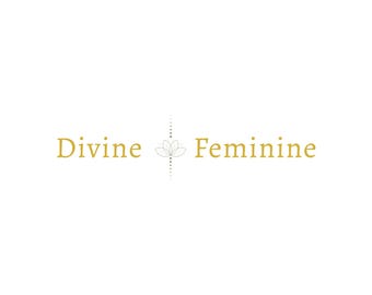 May include: Digital download of a printable design featuring the text "Divine Feminine" in gold lettering and a stylised flower graphic.