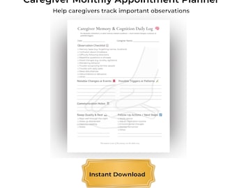 Memory and Cognition Log | Dementia, Alzheimer’s, Behavior & Trigger Tracker | Caregiver PDF