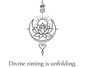 Lotus Moon Spiritual Affirmation Art: Divine Timing SVG PNG PDF Bundle