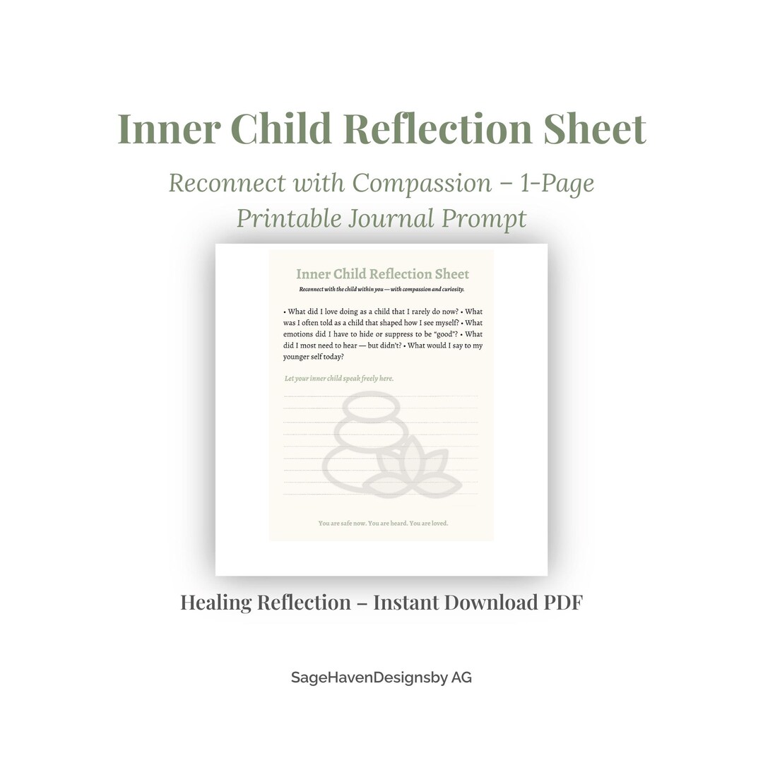 Inner Child Reflection Sheet | 1-page Printable Journal Prompt for ...