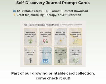 Self Discovery Journal Prompt Cards Printable Reflection Deck