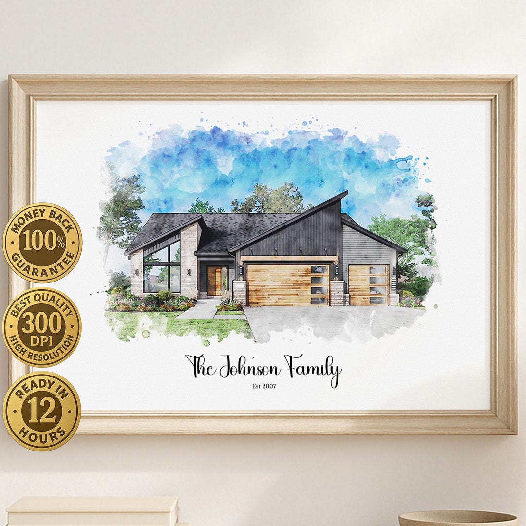 Custom House Portrait Watercolor Home Painting Housewarming Gift ...