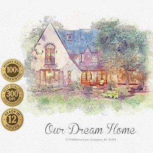 Custom Watercolor House Portrait Home Painting Housewarming Gift Realtor Gift Personalized Home Art First House Gift Closing Gift from Photo