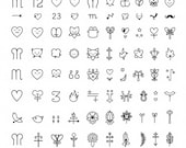 Minimalist Tattoo Flash Sheet – 100 Black & White Line Art Designs