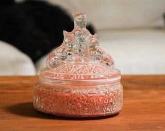 Vintage Carnival Glass Scottie Dog Trinket Jar – Pink Iridescent Jewelry Box
