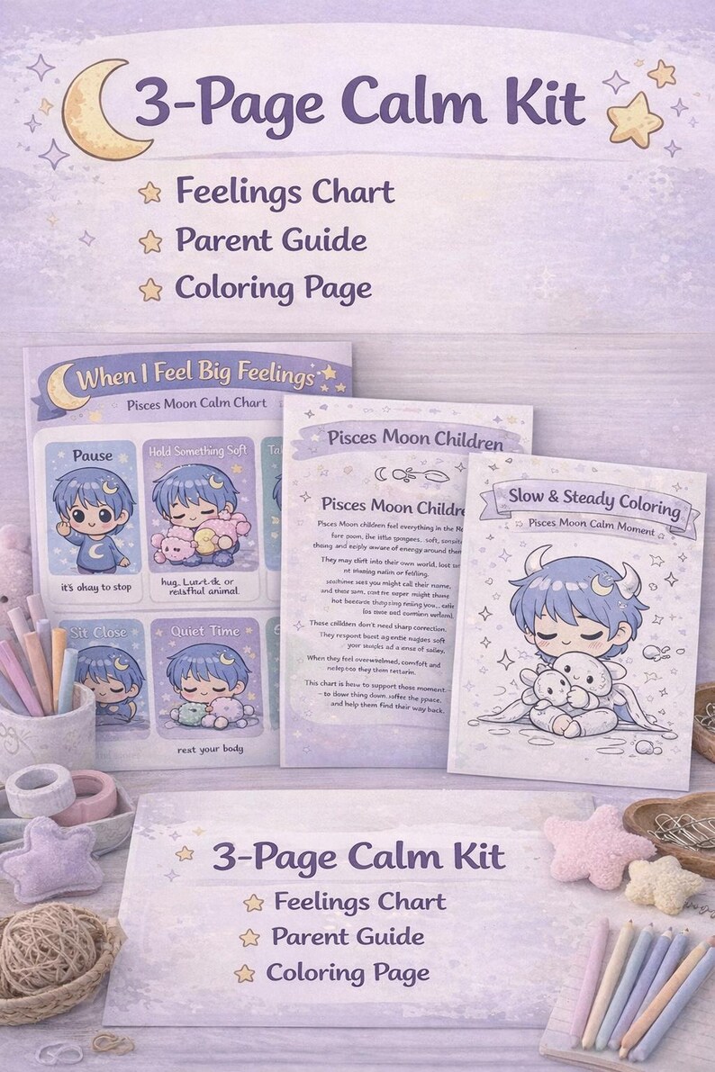 Pisces Moon Calm Chart for Sensitive Kids | Emotional Regulation Tool ...