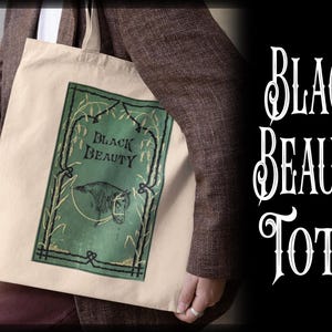 Black Beauty Canvas Tote Bag, Vintage 1877 Book Cover Art, Anna Sewell Horse Story Shopper, Equestrian Cottagecore Book Lover Gift Sack