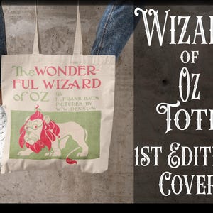 Wizard of Oz Tote Bag, Double-Sided Vintage Book Cover Art, Tin Man Scarecrow Lion, L Frank Baum Literary Gift, Book Lover Tote, Classic