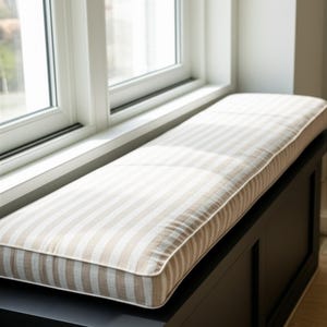 2&quot; Thick Striped Linen Custom Bench Cushion Indoor, Washable Floor Cushion Linen, Window Seat Cushion,Ikea Nook Cushion,Comfy Kallax Cushion