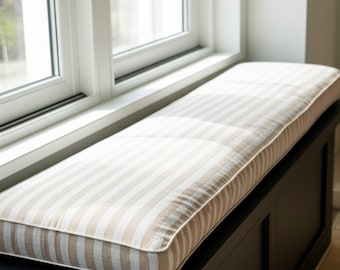 2" Thick Striped Linen Custom Bench Cushion Indoor, Washable Floor Cushion Linen, Window Seat Cushion,Ikea Nook Cushion,Comfy Kallax Cushion