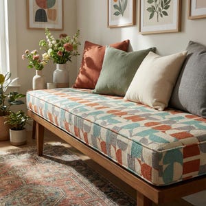 Cuscino per panca personalizzato in lino moderno di metà secolo spesso 2", cuscino da pavimento lavabile, cuscino per sedile da finestra, cuscino per angolo lettura, cuscino Kallax