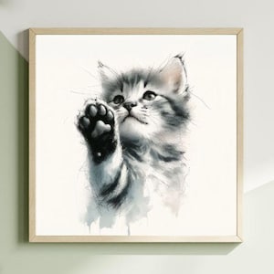 Cute Kitten Wall Art Printable, Watercolor Cat Digital Download, Pet Lover Home Decor, Adorable Animal Poster, Nursery Cat Artwork Print