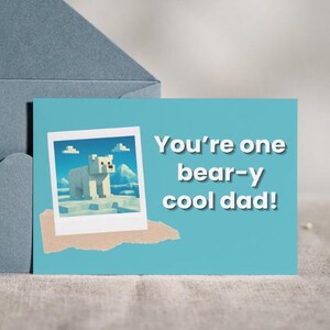 "Lustige Vatertagskarte zum Ausdrucken - ""You're One Bear-y Cool Dad"" - Eisbär-Wortspielkarte für Papa, süße Tierkarte für Gamer."