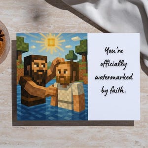 Carte de baptême imprimable Minecraft – « Vous êtes officiellement filigrané par la foi » – Pixel Art Christian Félicitations – Téléchargement numérique