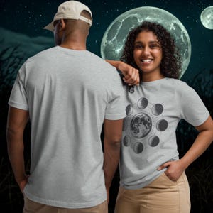 lunar phase tee for Women Men -  lunar cycle, boho gift for her, night sky clothing, bohemian t shirt, moon phase shirt, moon phases shirt