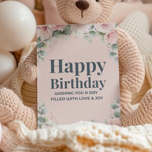 Carte d&#39;anniversaire florale aquarelle imprimable - Rose pastel élégante 5 x 7 téléchargement immédiat