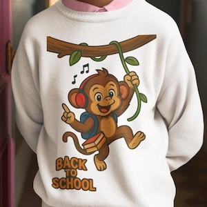 Back to School Kids Sweatshirt, Cute Monkey Design, Children's Apparel, School Gift, Cozy Sweatshirt for Kids