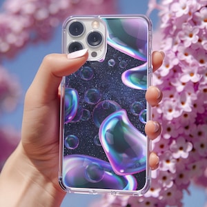 Blue Floral Phone Case: Bubble Daydream Design, MagSafe Compatible