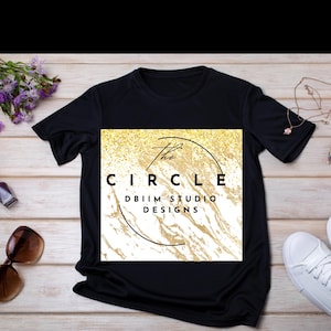 The Circle Unisex Cotton T-Shirt, Abstract Gold Marnle Graphic T-Shirt