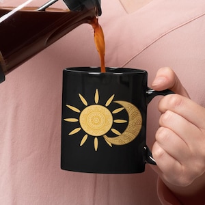 Boho Sun and Moon Mug: Celestial Ceramic Coffee Cup