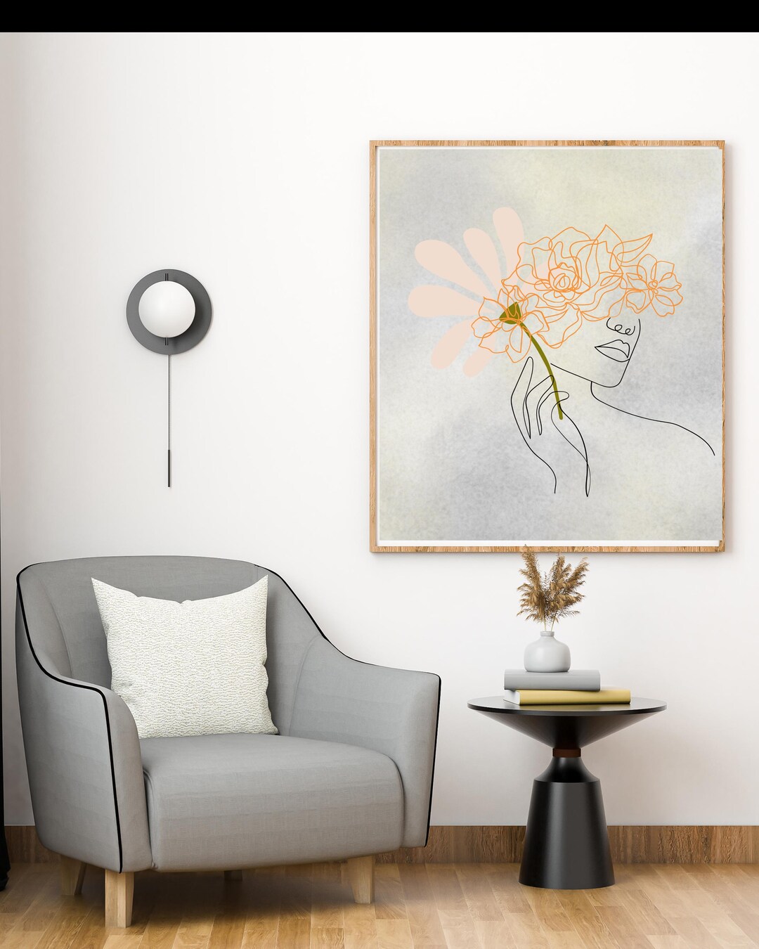 Floral Face Line Art Print: Modern Minimalist Woman With Flowers - Etsy