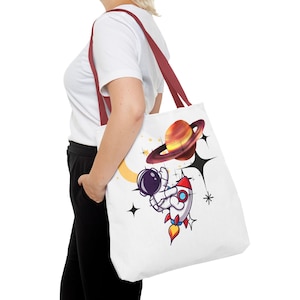 Bolsa de tela con astronauta en busca de las estrellas, bolsa de tela para aventuras espaciales, diseño de astronauta, bolsa única para uso diario, regalo para amantes del espacio.