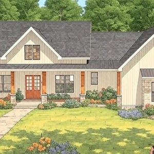 Plans de ferme de 3 chambres avec bonus et grands porches
