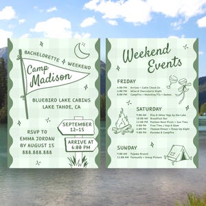Camp Bachelorette Einladung & Reiseplan Set: Hochzeitsreise (Digitaler Download Canva Vorlage)
