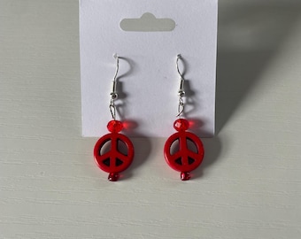 Peace Sign Beaded Earrings