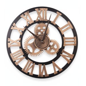 40cm Wall Clock,3D Gear Vintage Industrial Silent Roman Numeral Wall Clock