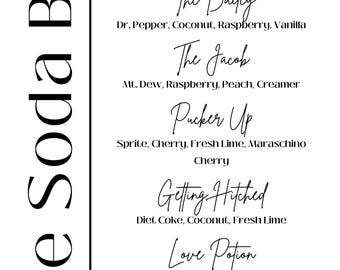 Wedding Soda Bar Menu
