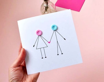 Button People Holding Hands Card