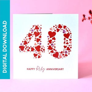 Tarjeta del 40.º aniversario de Corazones Rubí - DESCARGA INSTANTÁNEA