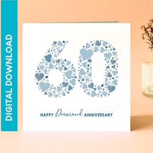 Hearts Diamond 60th Anniversary Card - INSTANT DOWNLOAD